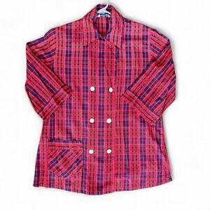 Vintage Leslie Marshal 1940 1950 Red blue plaid button-up shirt womens sz 12/32‎